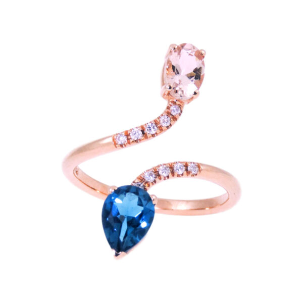 Χρυσό Δαχτυλίδι Halo με London Blue Τοπάζι, Μοργανίτη και Διαμάντια