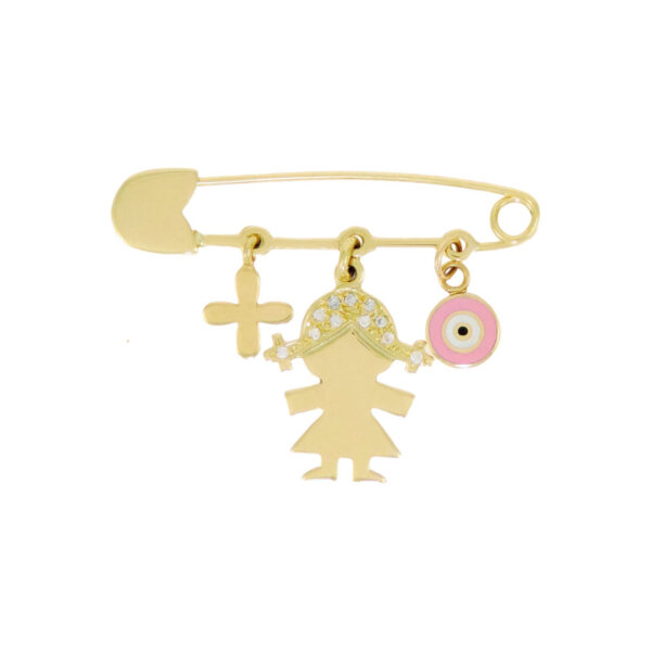 Gold Kiddies Enamel Brooch