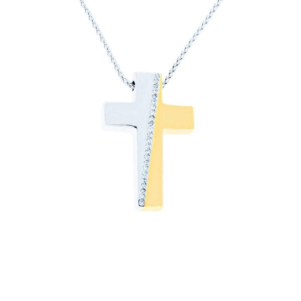 Two Tone Gold & Diamond Cross & Chain