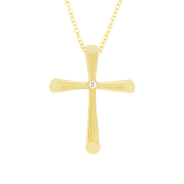 Χρυσός Σταυρός με Διαμάντι & Αλυσίδα