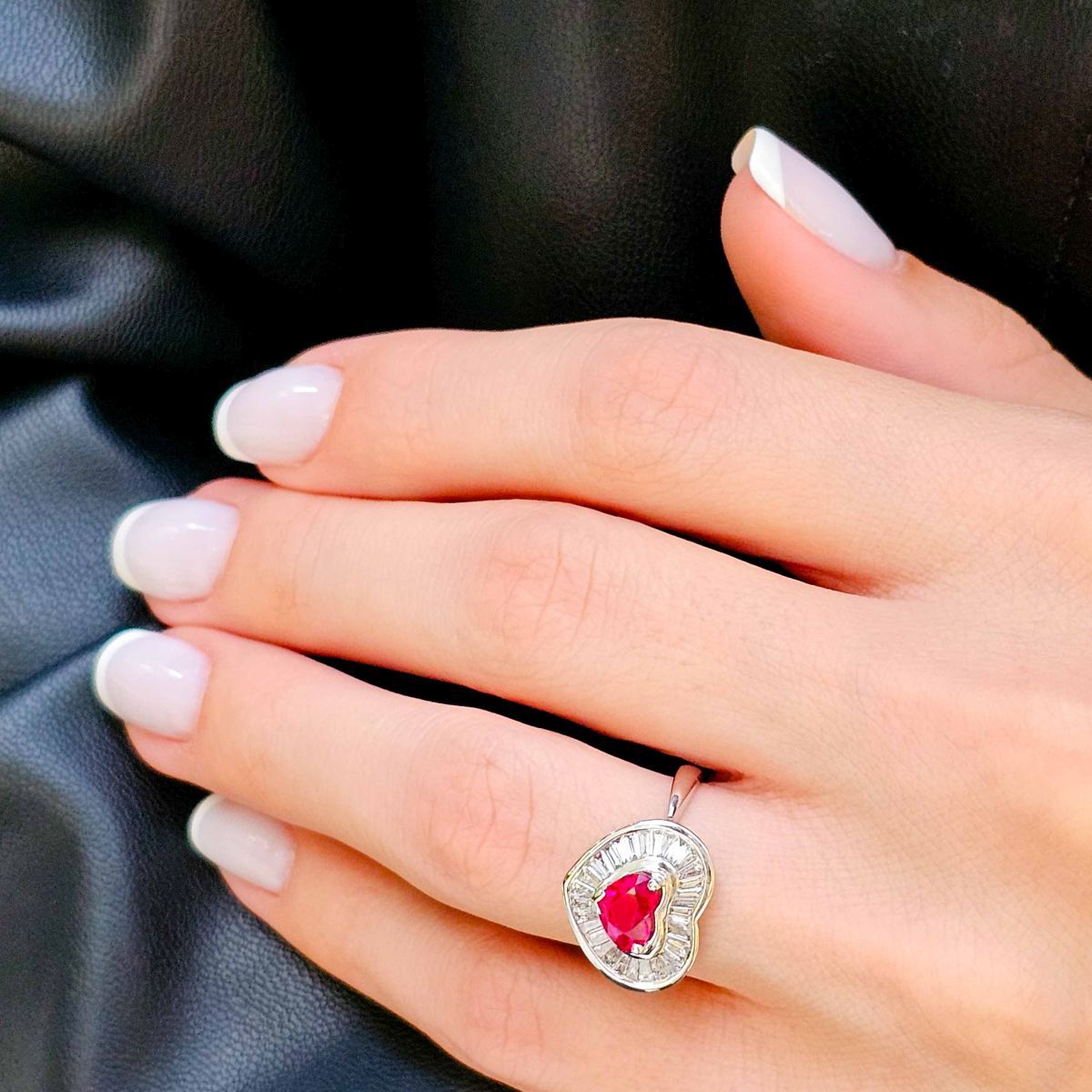 gold & diamond jewellery_53 Gold, Heart shaped Ruby & Baguette Diamond Ring - Image 3