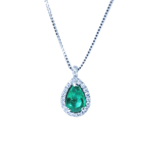 Gold, Pear cut Emerald & Diamond Necklace