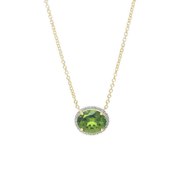 Gold, Peridot & Diamond Halo Necklace
