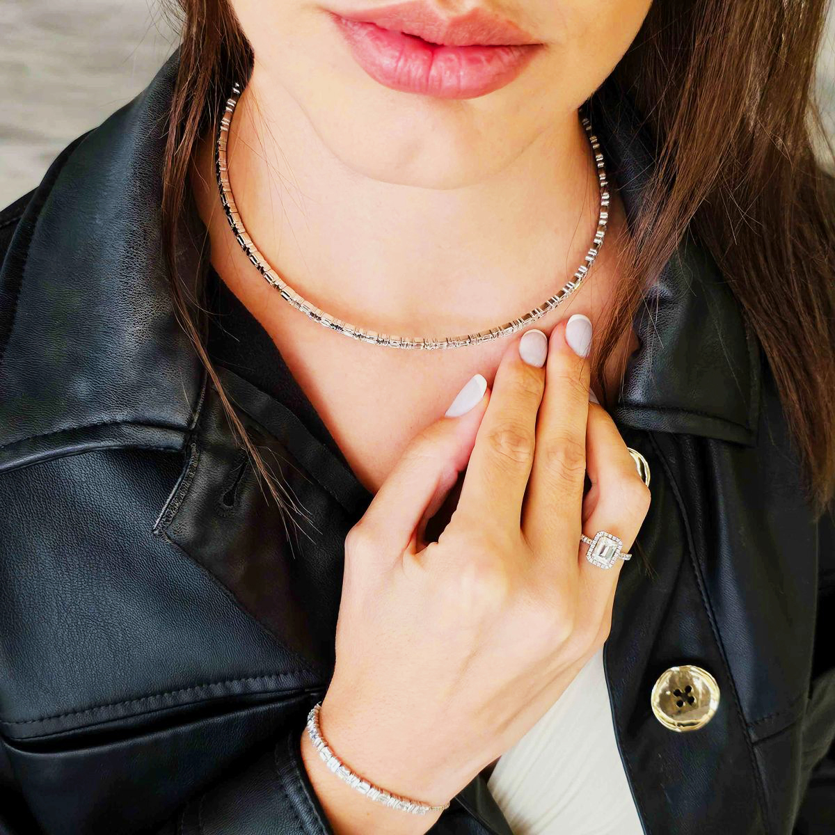gold & diamond jewellery_242 copy Gold & Baguette Diamond Choker - Image 2