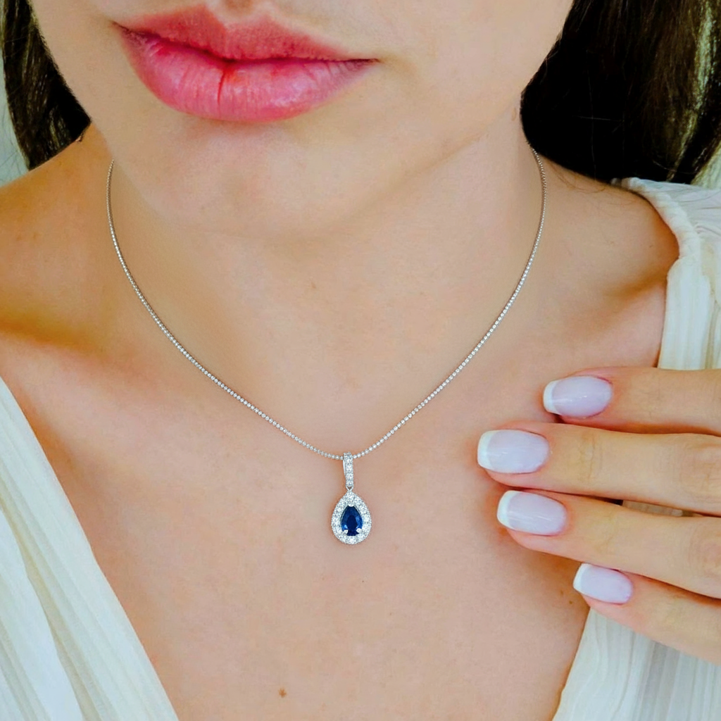 Sapphire & Diamond Necklace Gold Pear Sapphire & Diamond Necklace - Image 2