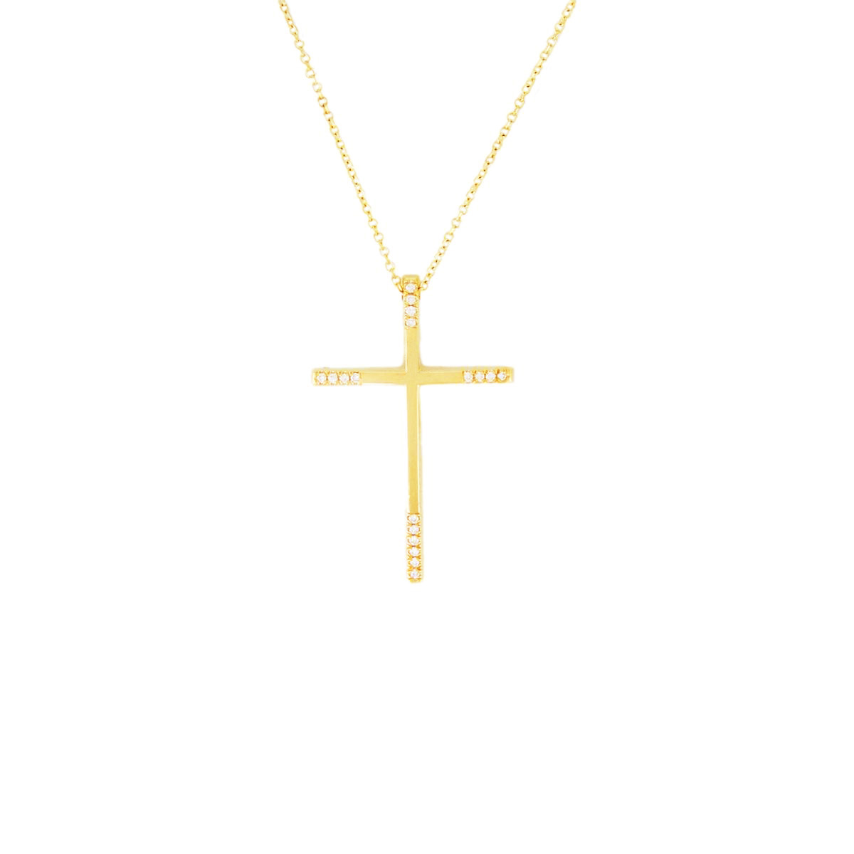 gold diamond cross & chain 9799-1_clipped_rev_1 Χρυσός Σταυρός με Διαμάντια & Αλυσίδα - Image 1