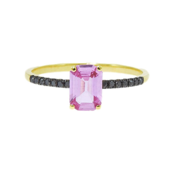 Χρυσό Δαχτυλίδι Μονόπετρο με Ροζ Ζαφείρι & μαύρα Διαμάντια